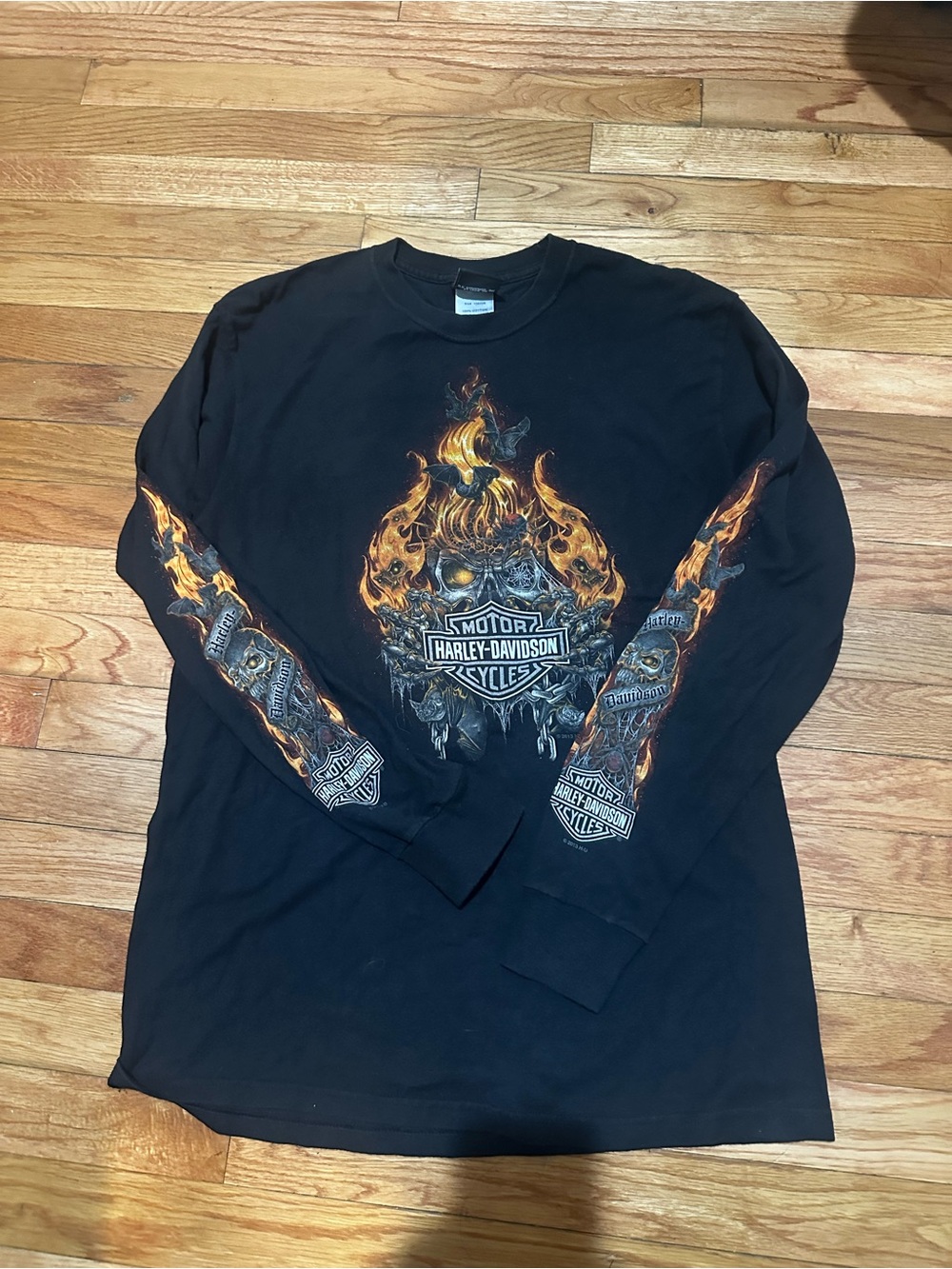 Vintage Harley Davidson Long Sleeve T Shirt Skull Flames Med